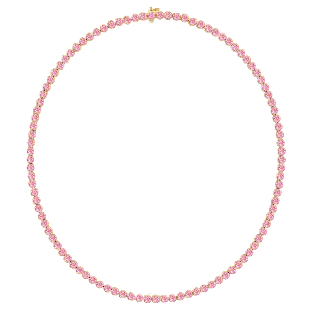 Bezel Set Natural Pink Sapphire Tennis Necklace YG