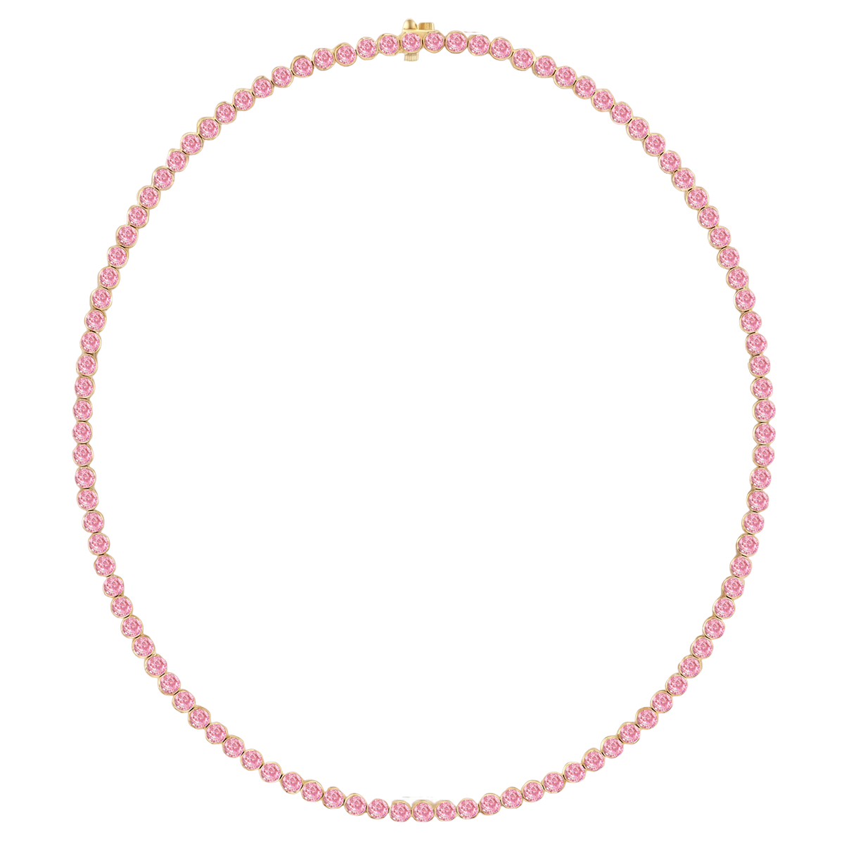 Bezel Set Natural Pink Sapphire Tennis Necklace YG