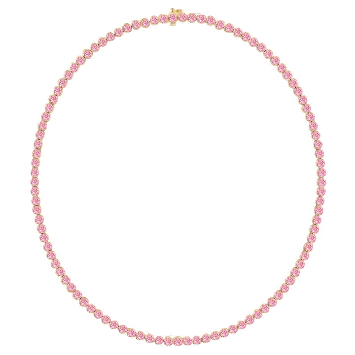 Bezel Set Natural Pink Sapphire Tennis Necklace YG