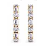 Alternating Emerald Cut and Round Natural Diamond Hoop Earrings YG 2