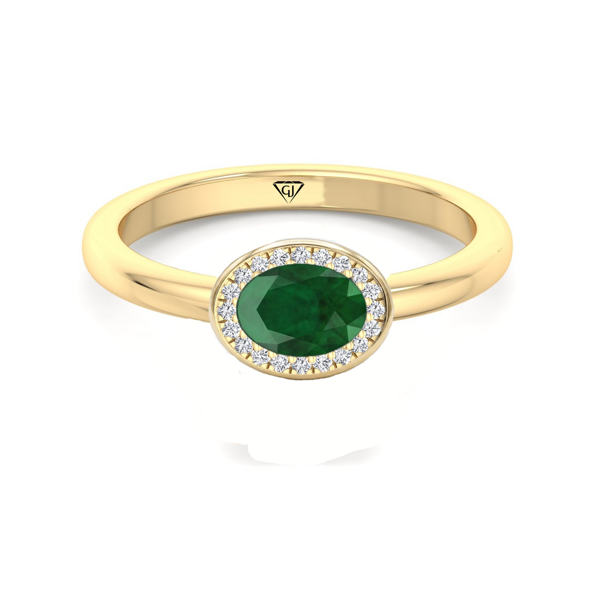 Natural Oval Shape Green Emerald Halo Engagement Ring YG 2