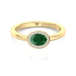 Natural Oval Shape Green Emerald Halo Engagement Ring YG 2