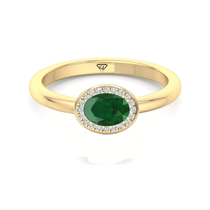 Natural Oval Shape Green Emerald Halo Engagement Ring YG 2
