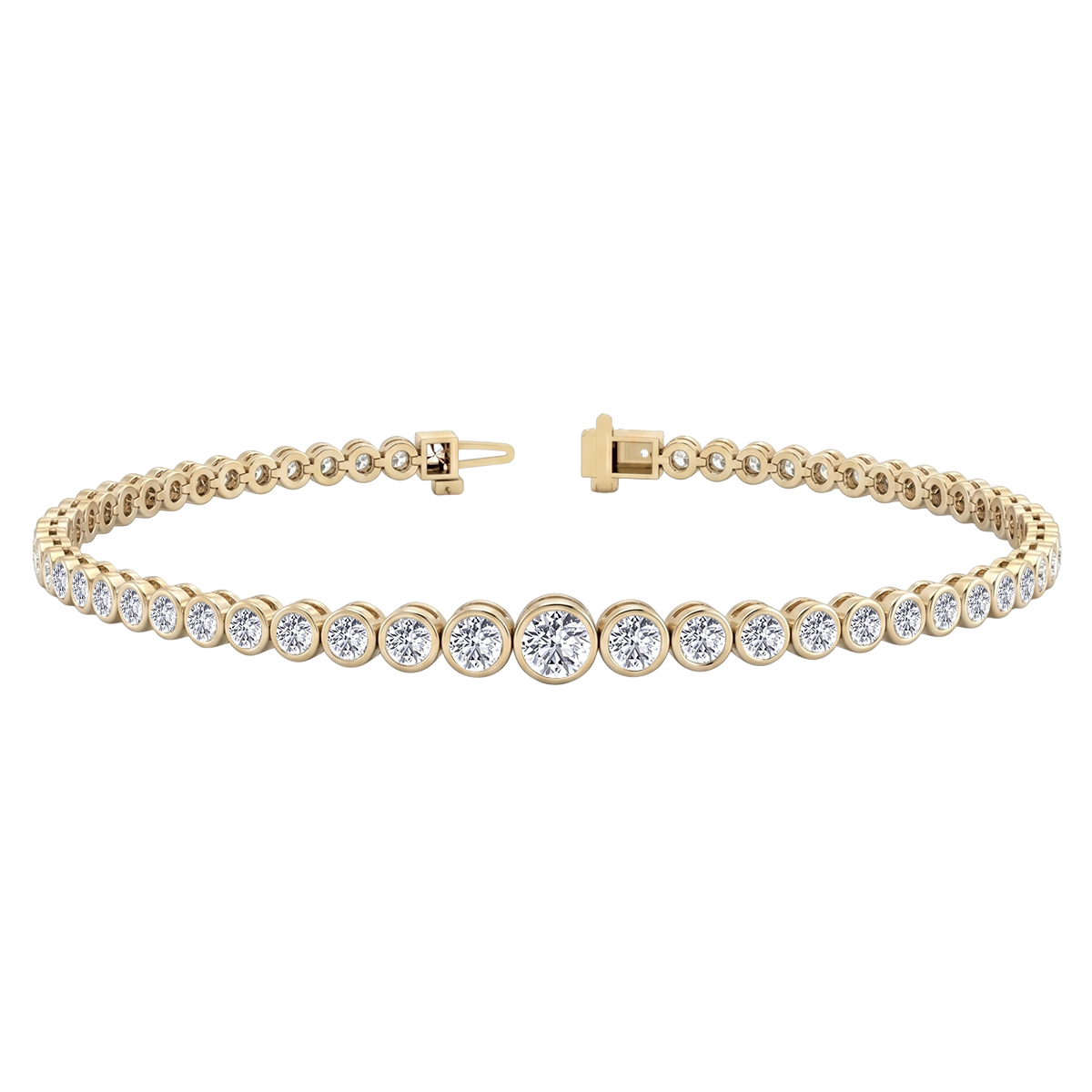 Bezel Set Graduated Natural Diamond Tennis Bracelet YG