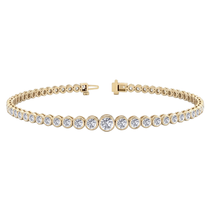 Bezel Set Graduated Natural Diamond Tennis Bracelet YG