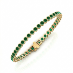 Natural Green Emerald Round Bezel Tennis Bracelet YG 2