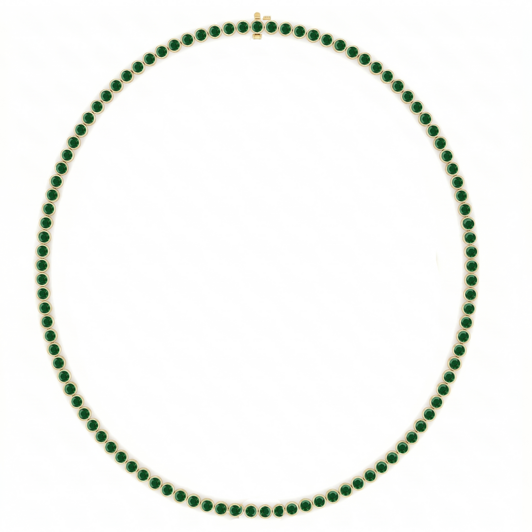 Bezel Set Natural Green Emerald Tennis Necklace YG