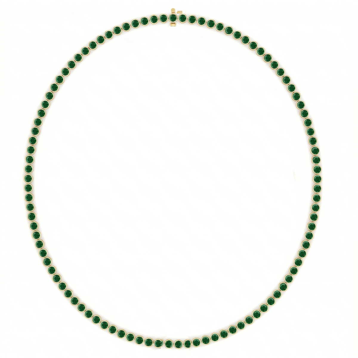 Bezel Set Natural Green Emerald Tennis Necklace YG