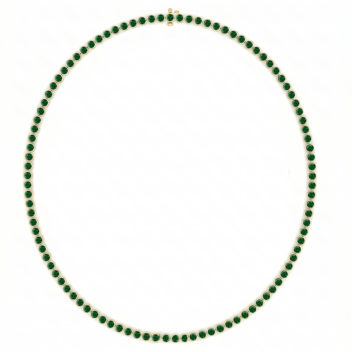 Bezel Set Natural Green Emerald Tennis Necklace YG