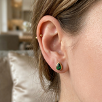 Bezel Set Natural Green Emerald Pear Shape Diamond Studs lifestyle YG