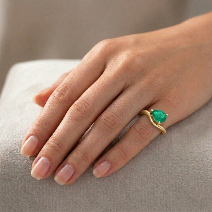 Natural Green Emerald Pear Shape Pinky Ring