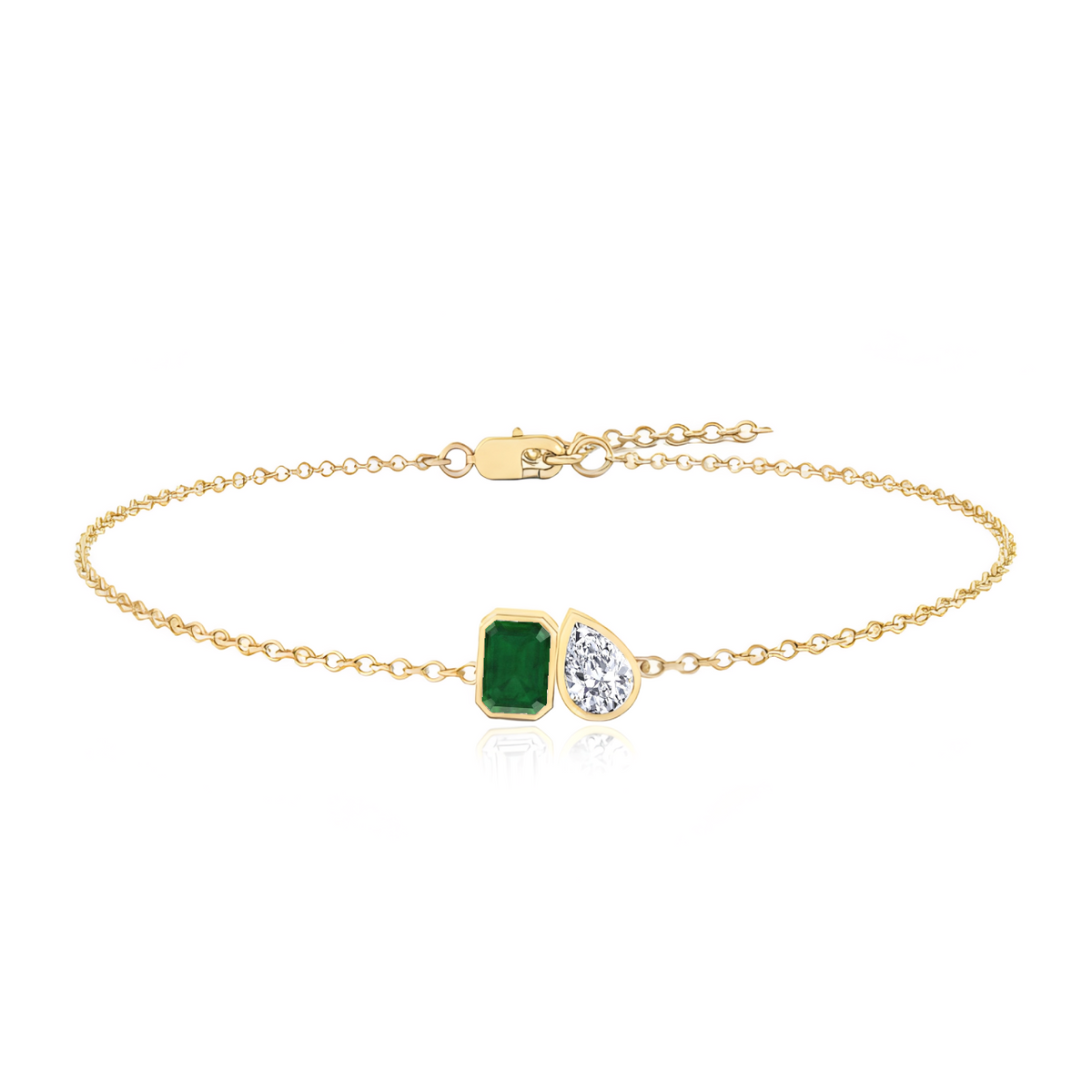 YG Green Emerald & Pear Diamond Bracelet front view