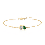 YG Emerald & Green Pear Shape Diamond Bracelet Front View