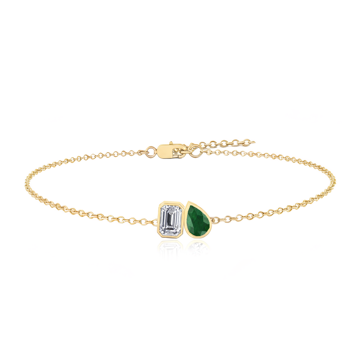YG Emerald & Green Pear Shape Diamond Bracelet Front View