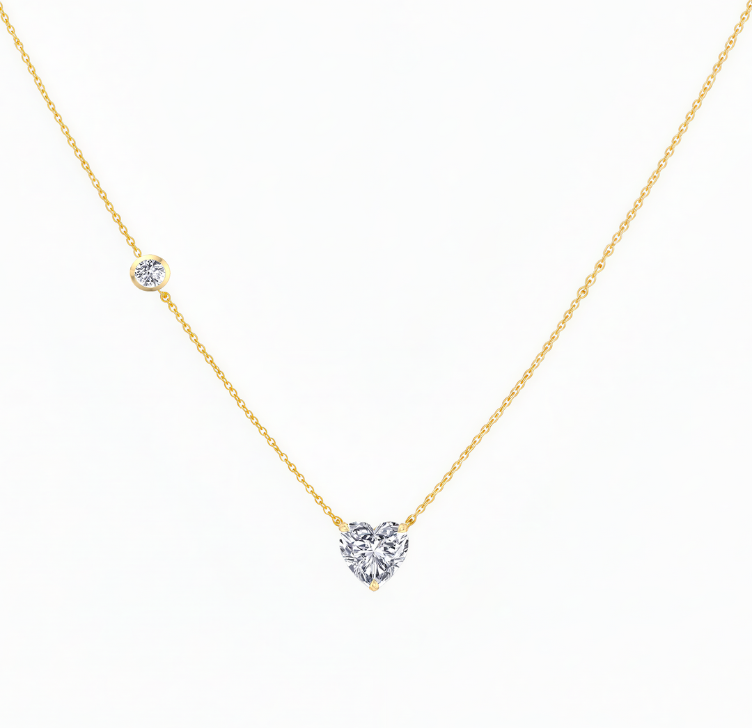 YG Heart Shape With Round Side Stone Natural Diamond Pendant front view