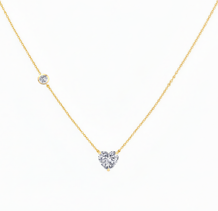 YG Heart Shape With Round Side Stone Natural Diamond Pendant front view
