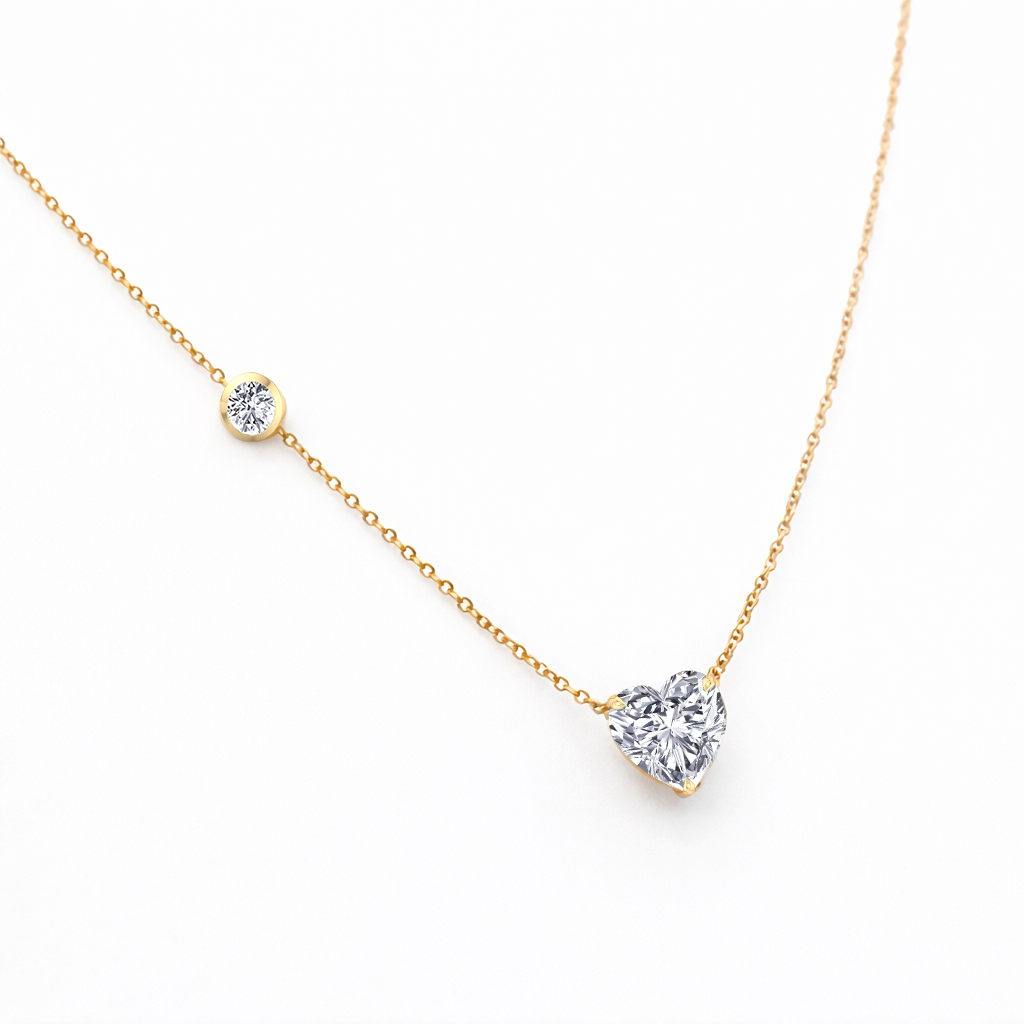 YG Heart Shape With Round Side Stone Natural Diamond Pendant slight side view