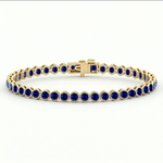 Bezel Set Natural Blue Sapphire Honeycomb Tennis Bracelet 14K YG