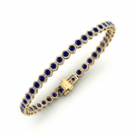 Bezel Set Natural Blue Sapphire Honeycomb Tennis Bracelet 14K YG2