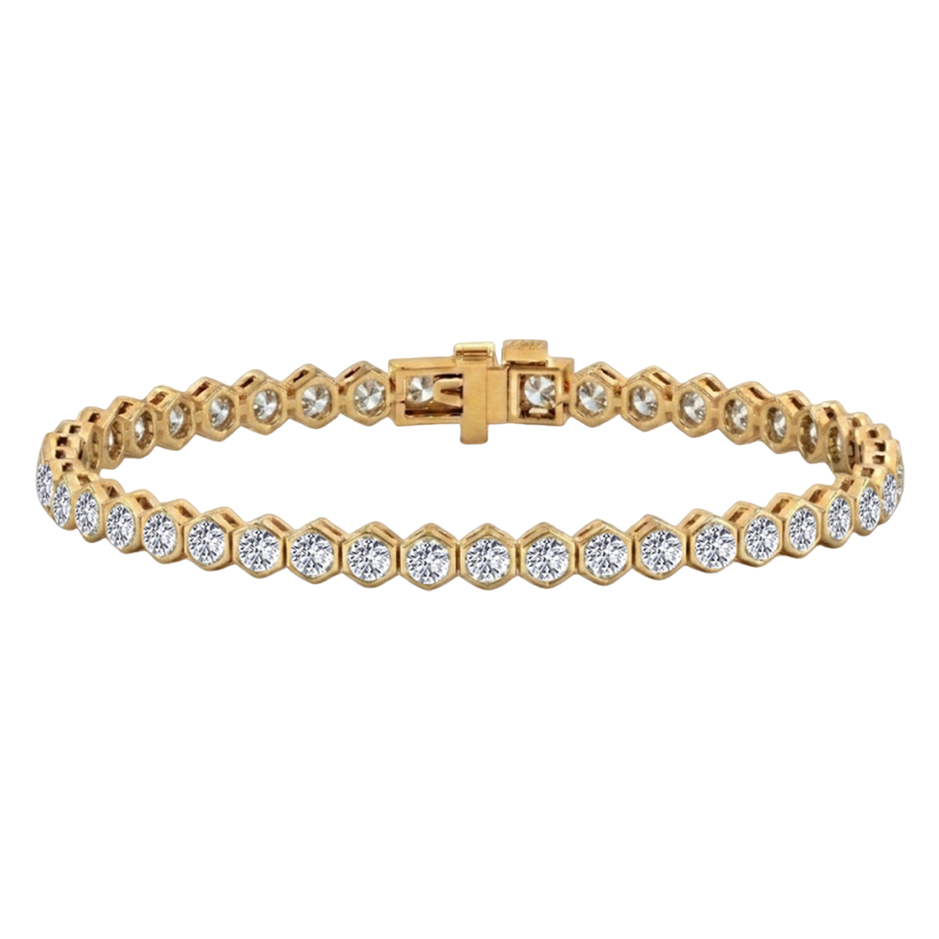 Bezel Set Natural Diamond Honeycomb Tennis Bracelet YG