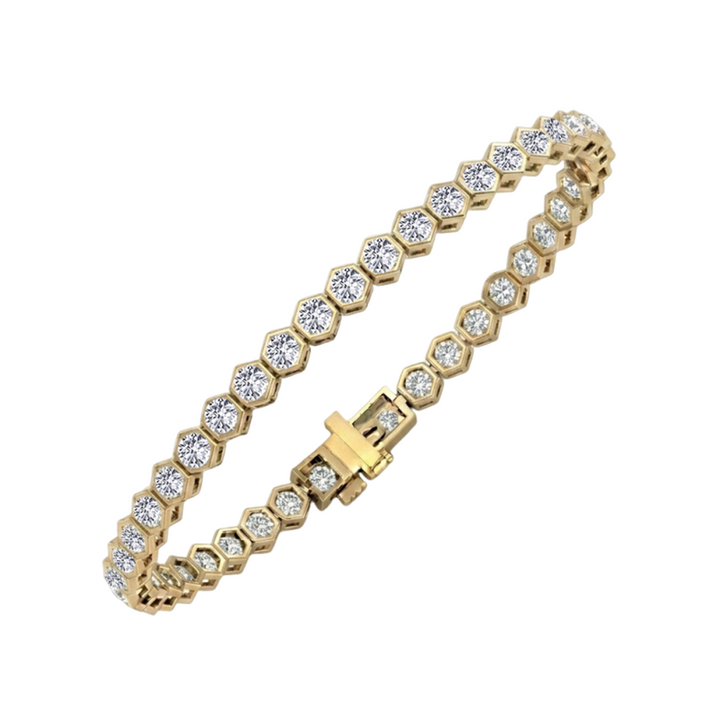 Bezel Set Natural Diamond Honeycomb Tennis Bracelet YG2