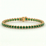 Bezel Set Natural Green Emerald Honeycomb Tennis Bracelet YG