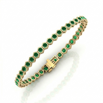 Bezel Set Natural Green Emerald Honeycomb Tennis Bracelet YG 2