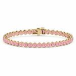 Bezel Set Natural Pink Sapphire Honeycomb Tennis Bracelet YG