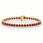Bezel Set Natural Red Ruby Honeycomb Tennis Bracelet YG