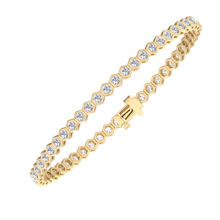 Bezel Set Natural Diamond Honeycomb Tennis Bracelet 18K Solid Gold