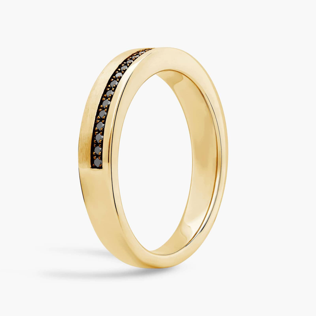 Men's Black Natural Diamond Pavé Edge Wedding Ring YG 2