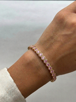 Bezel Set Natural Pink Sapphire Honeycomb Tennis Bracelet lifestyle YG