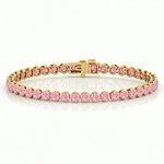 Bezel Set Natural Pink Sapphire Tennis Bracelet Yellow Gold 18K