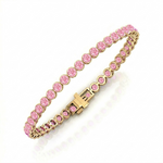 Bezel Set Natural Pink Sapphire Tennis Bracelet Yellow Gold 14K