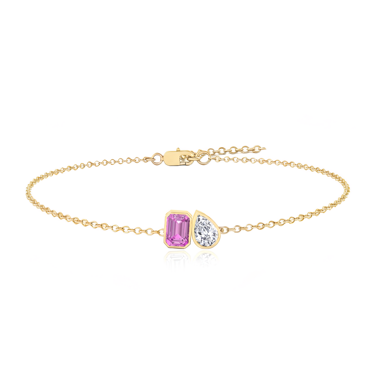 YG Natural Pink Sapphire Emerald & Diamond Pear Shape 