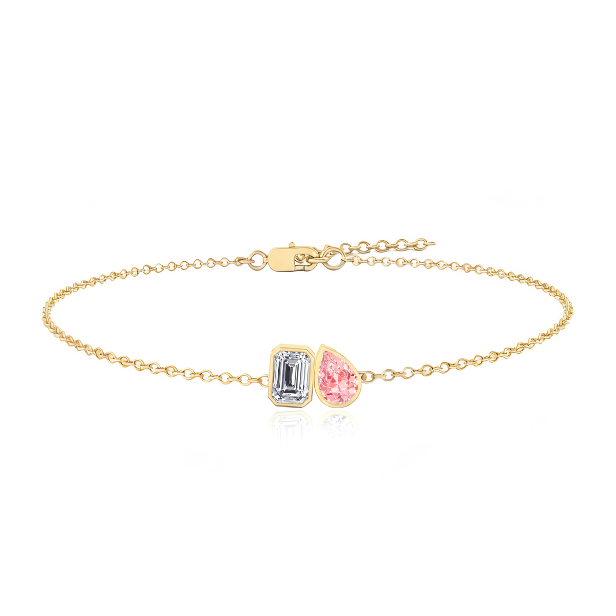 YG Natural Pink Sapphire Pear Shape & Diamond Emerald Shape Bracelet 1