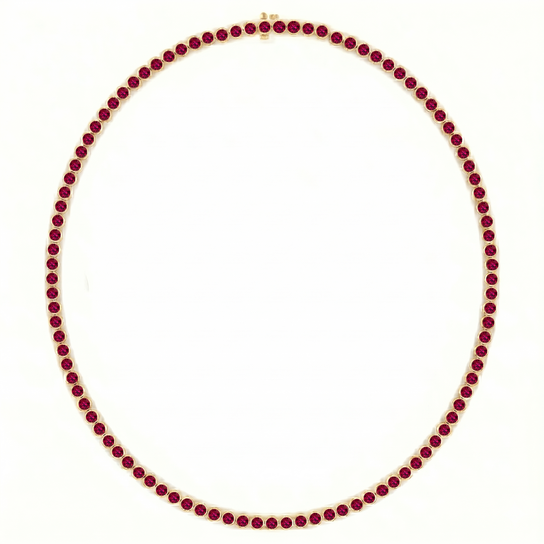 Bezel Set Natural Red Ruby Tennis Necklace YG