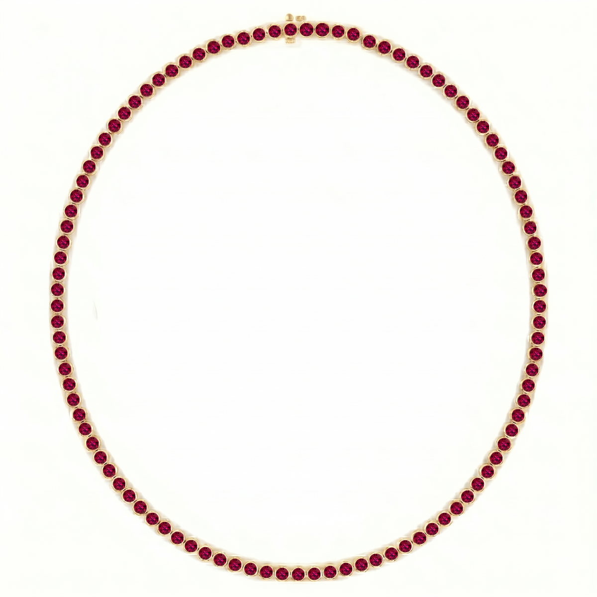 Bezel Set Natural Red Ruby Tennis Necklace YG