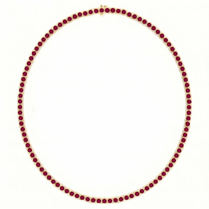 Bezel Set Natural Red Ruby Tennis Necklace YG