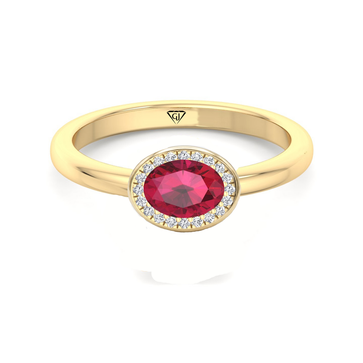 Natural Oval Shape Red Ruby Halo Engagement Ring YG 2