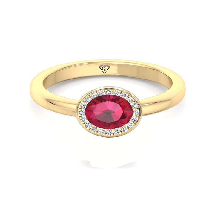 Natural Oval Shape Red Ruby Halo Engagement Ring YG 2