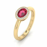 Natural Oval Shape Red Ruby Halo Engagement Ring YG 