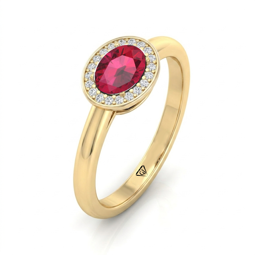 Natural Oval Shape Red Ruby Halo Engagement Ring YG 