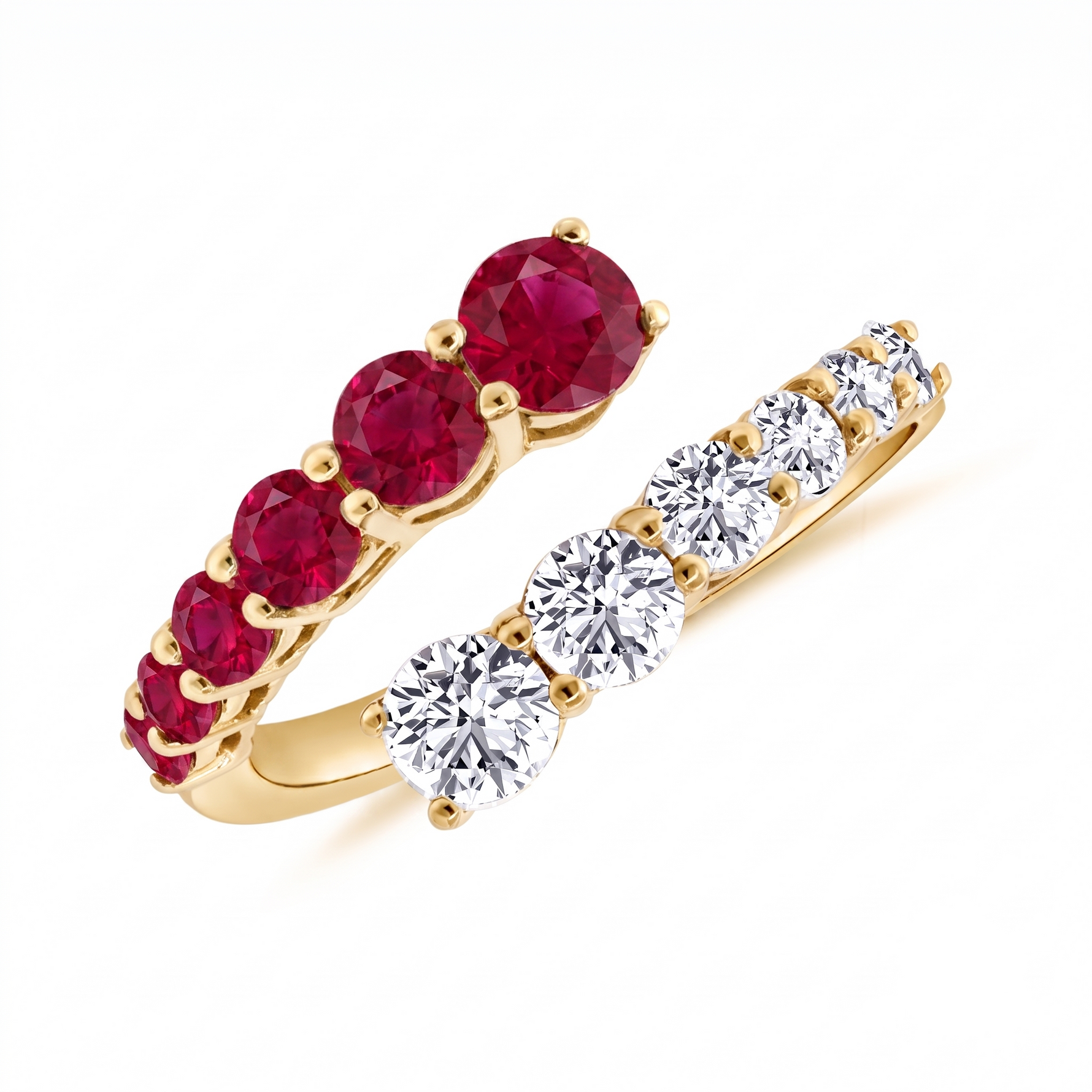 Round Cut Natural Red Ruby and Diamond Wrap Ring YG 2