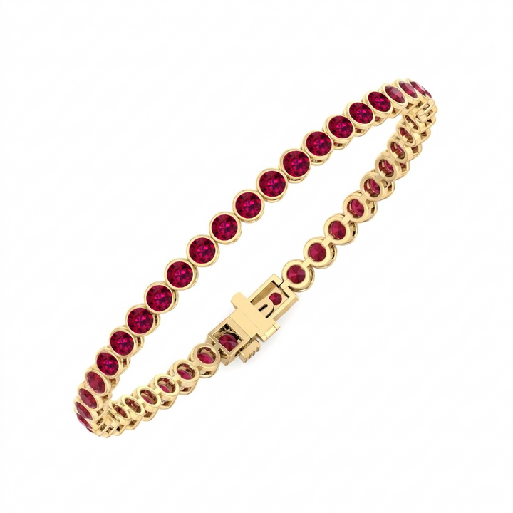 Bezel Set Natural Red Ruby Tennis Bracelet 14K Solid Gold