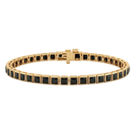 Bezel Set Princess Cut Natural Black Diamond Tennis Bracelet YG