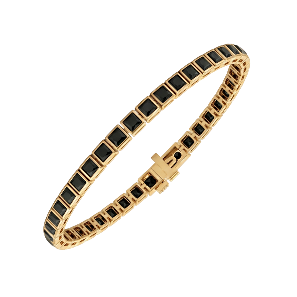 Bezel Set Princess Cut Natural Black Diamond Tennis Bracelet YG2