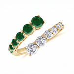 Round Cut Natural Green Emerald and Diamond Wrap Ring YG2