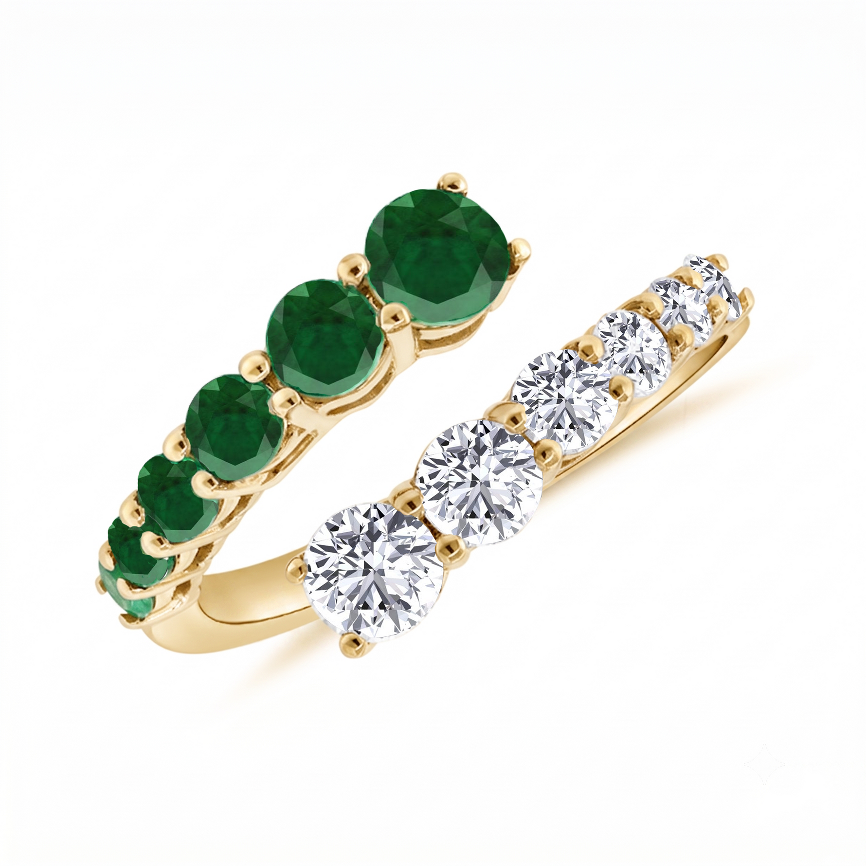 Round Cut Natural Green Emerald and Diamond Wrap Ring YG2