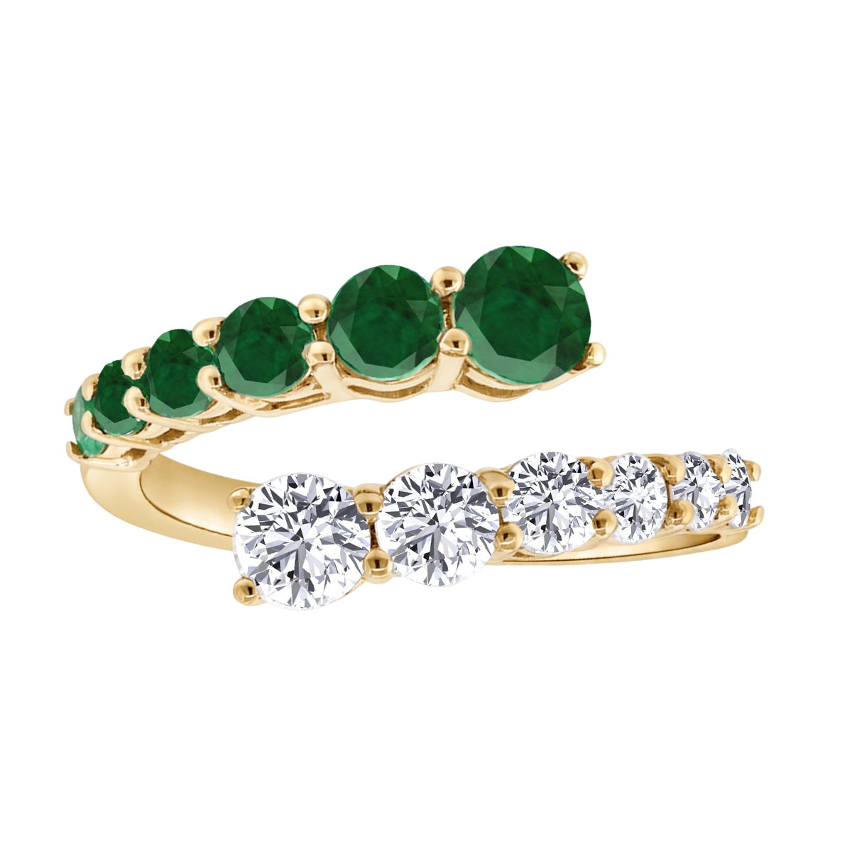 Round Cut Natural Green Emerald and Diamond Wrap Ring YG